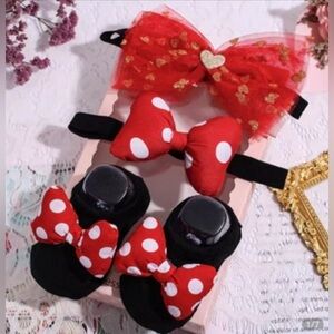 Newborn cartoon mouse headband and booty socks 3 piece set